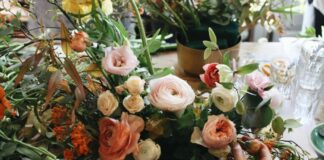 A person arranging flowers